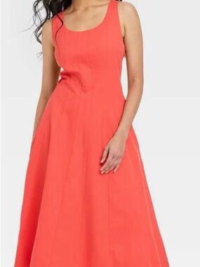 a new day Coral Red Scoop Neck Midi Dress size 6 nwot